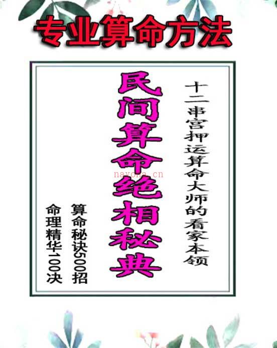 民间算命绝相秘典、算命秘诀500招、命理精华100决、十二串宫押运算命大师的看家本领513页.pdf 百度网盘资源