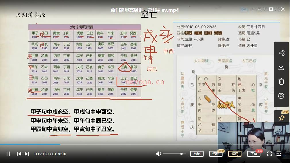 文玥讲易经：奇门遁甲教学视频教程资料(基础班+高级班)全集 百度网盘