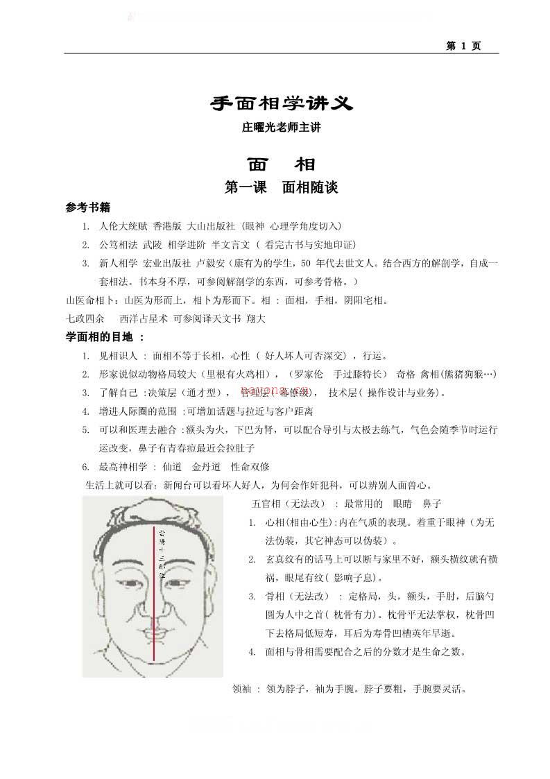 庄曜光老师主讲 手面相学讲义68页.pdf 百度网盘资源